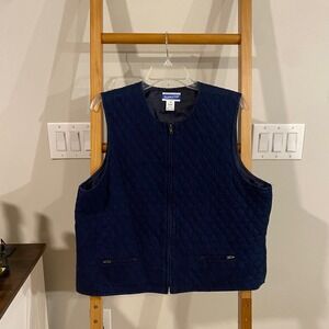 Pendleton Knockabouts Quilted Vest Navy Blue Cotton Full Zip Pockets Size 14
